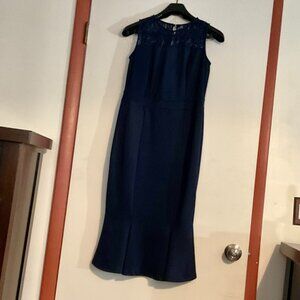 New York & Company Navy Blue Lace Crochet Ruffle Dress | Sleeveless | Size M